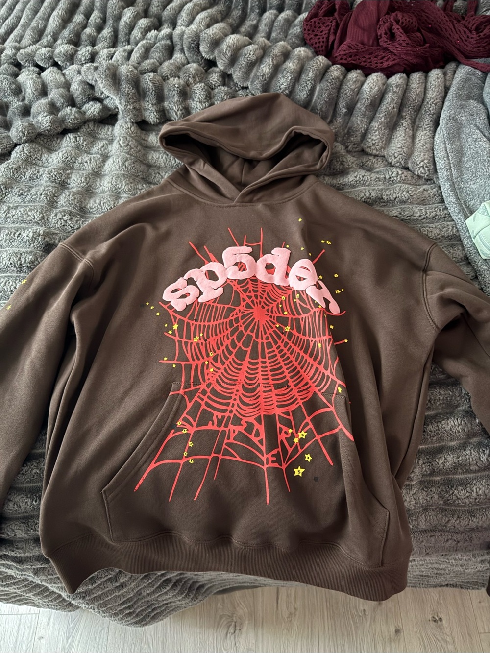 Skechers Brown Crewneck Hoodie with Red Spiderweb Graphic